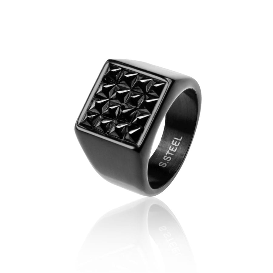 טבעת פירמידות שחורות - טבעת המעניקה לוק אורבני גברי. העשויה Stainless Steel.