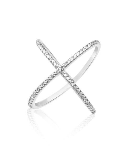 טבעת X עדינה - חצי משובצת, טבעת העשויה כסף אמיתי 925 .