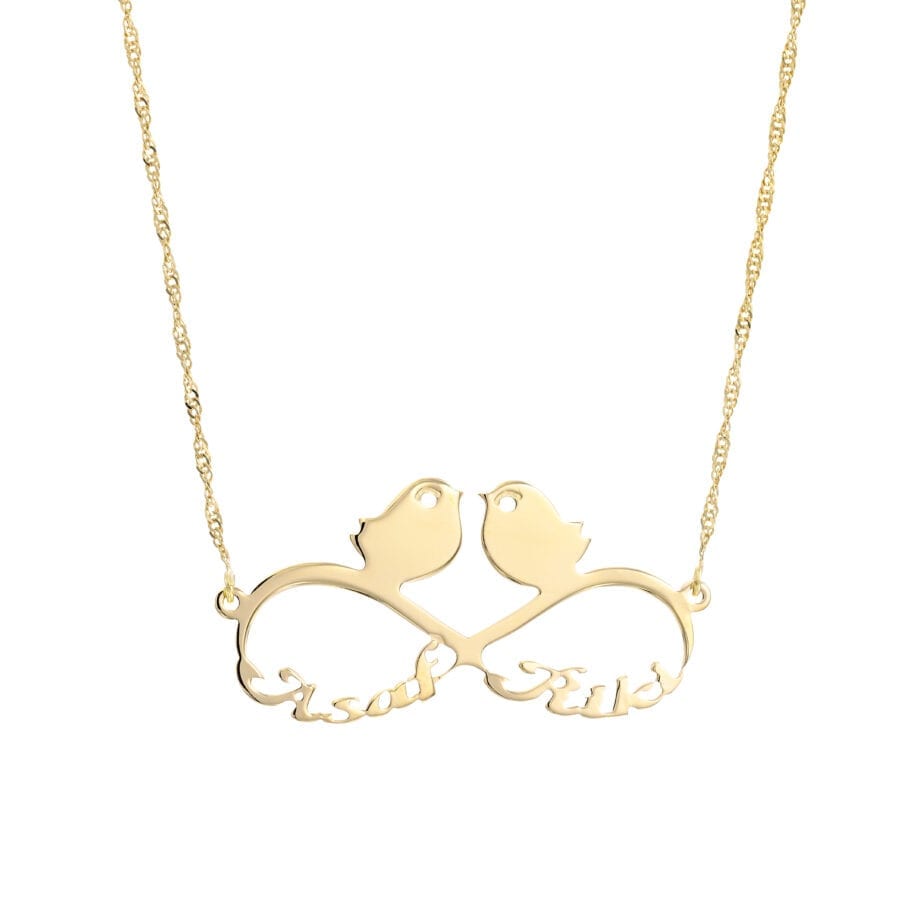 שרשרת אינפיניטי עם ציפורי אהבה - סמל האינפיניטי,המייצג אינסופיות. שרשרת אינפיניטי עם ציפורי אהבה - סמל האינפיניטי,המייצג אינסופיות.