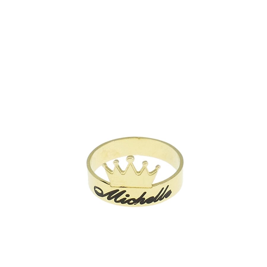 טבעת עם שם וכתר - חריטה על טבעת עדינה מכסף אמיתי 925 למלכה שבך !