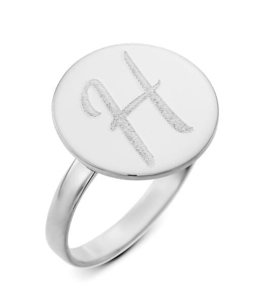 טבעת חותם מעוגל - חריטה על טבעת על קו הגס-עדין מכסף אמיתי 925