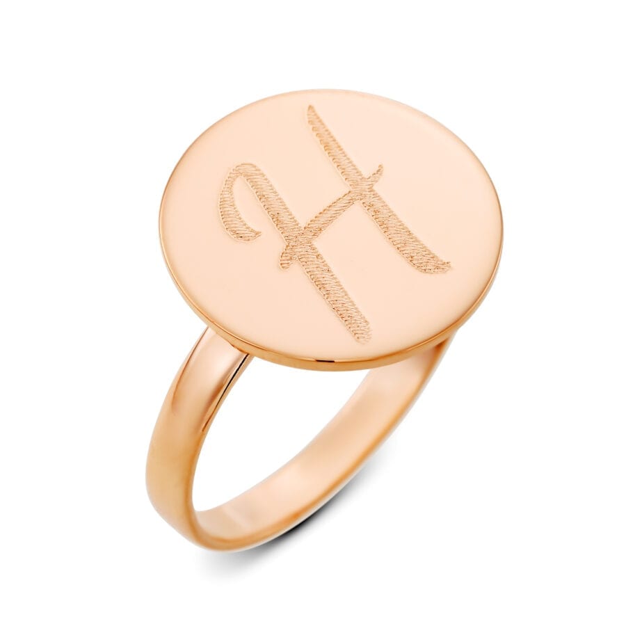 טבעת חותם מעוגל - חריטה על טבעת על קו הגס-עדין מכסף אמיתי 925