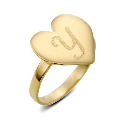 טבעת חותם לב - חריטה על טבעת לב על קו הגס-עדין מכסף אמיתי 925