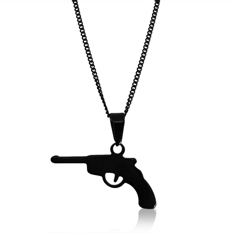 שרשרת אקדח שחור - שרשרת שחורה בשילוב תליון אקדח שחור בעלת נוכחות!